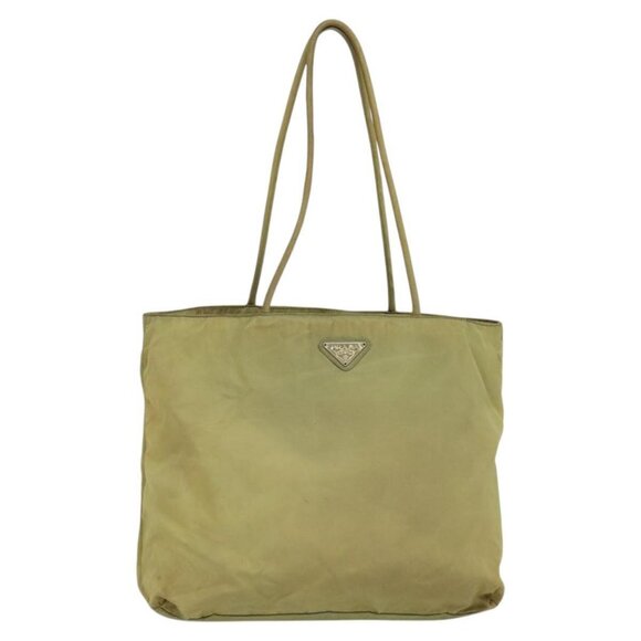 PRADA Tote Bag Nylon Beige Silver Auth bs24793 - Picture 1 of 16